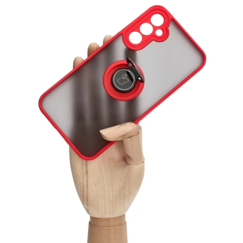 Etui z uchwytem na palec Bizon Case Hybrid Ring do Samsung Galaxy A34 5G przydymione z czerwoną ramką
