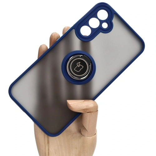 Etui z uchwytem na palec Bizon Case Hybrid Ring do Samsung Galaxy A34 5G przydymione z granatową ramką