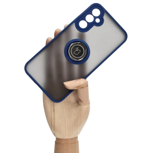 Etui z uchwytem na palec Bizon Case Hybrid Ring do Samsung Galaxy A34 5G przydymione z granatową ramką