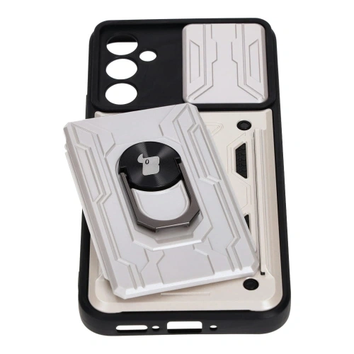 Etui Bizon Case Camshield Card Slot Ring do Samsung Galaxy A34 5G białe