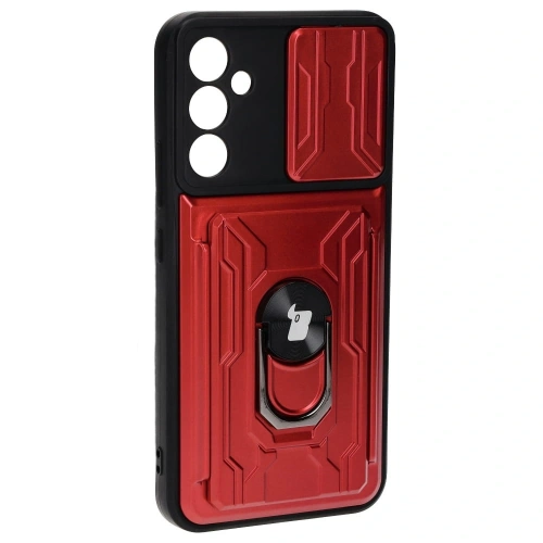 Etui Bizon Case Camshield Card Slot Ring do Samsung Galaxy A34 5G czerwone