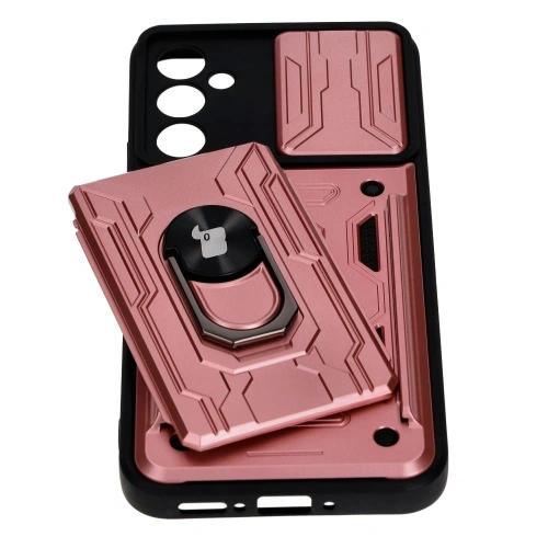 Etui Bizon Case Camshield Card Slot Ring do Samsung Galaxy A34 5G jasnoróżowe