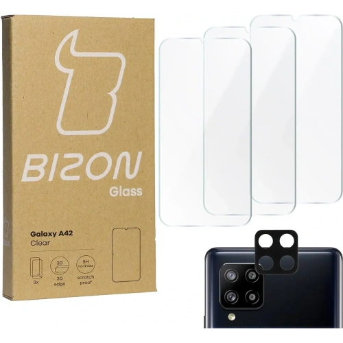 3x szkło hartowane Bizon Glass Clear + szkło na obiektyw Samsung Galaxy A42 5G
