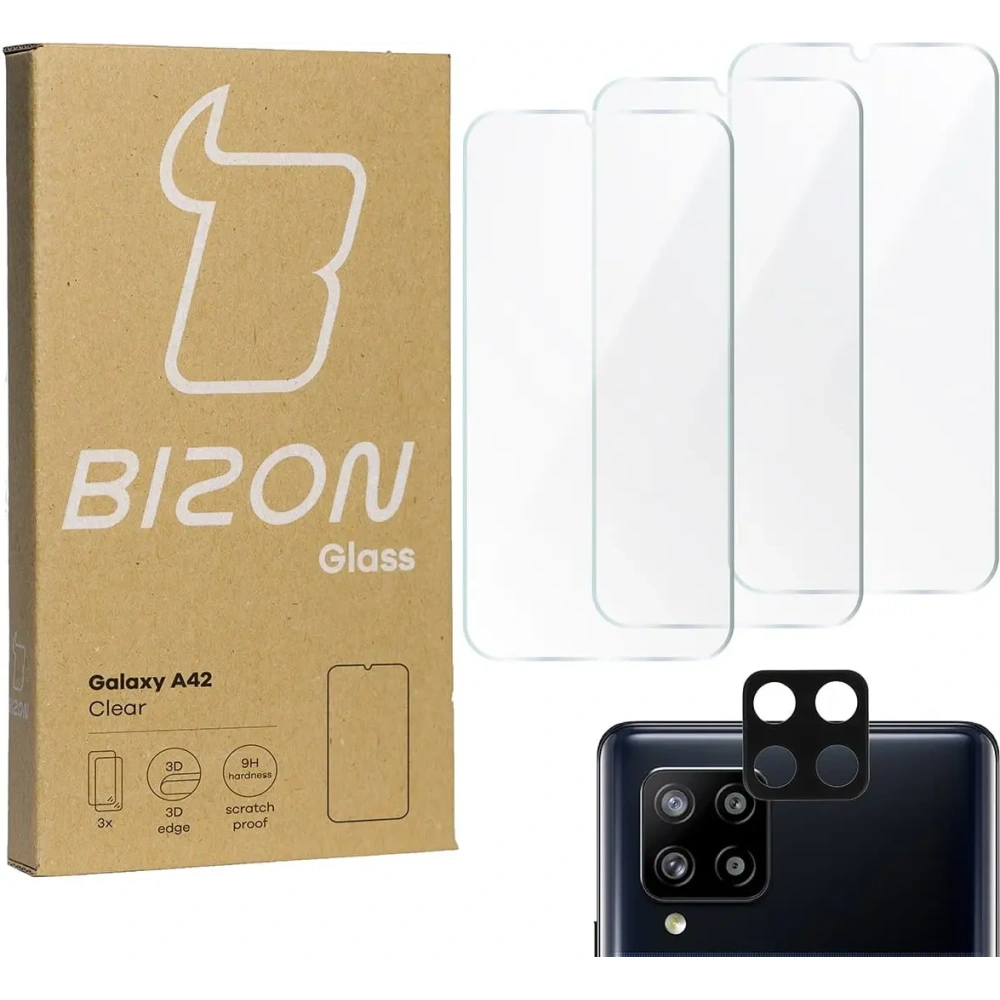 Hurtownia GSM - 3x szkło hartowane Bizon Glass Clear + szkło na obiektyw Samsung Galaxy A42 5G - BIZ7459 - {ean13} - Hurt