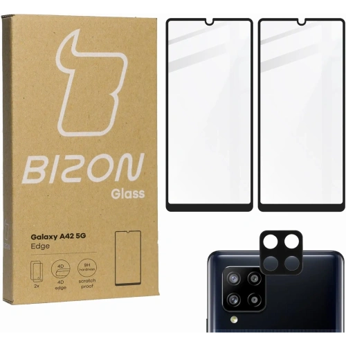 2x szkło hartowane Bizon Glass Edge + ochrona na obiektyw Samsung Galaxy A42 5G czarne