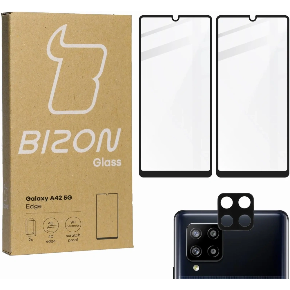 Hurtownia GSM - Bizon Glass Edge 2x edzett üveg + lencsevédő Samsung Galaxy A42 5G fekete - BIZ7460 - {ean13} - Hurt