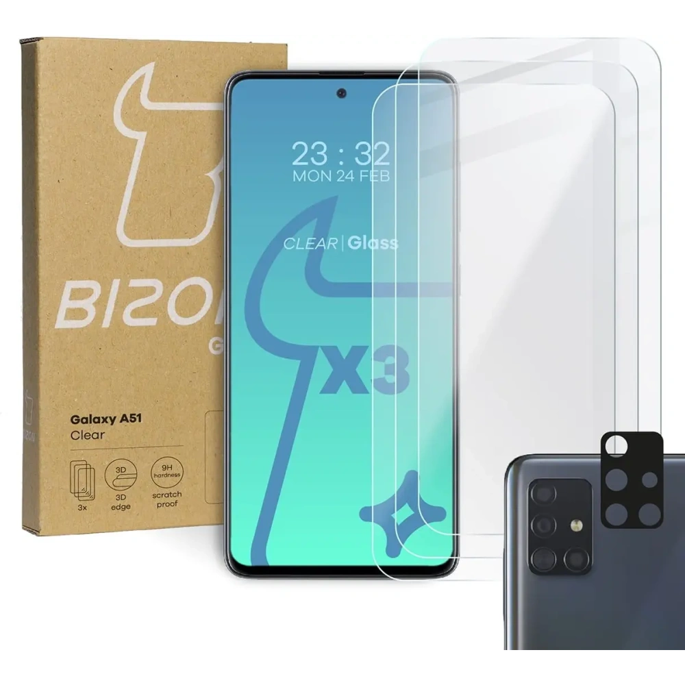 Hurtownia GSM - Bizon Glass Clear 3x edzett üveg + lencse üveg Samsung Galaxy A51 - BIZ7463 - {ean13} - Hurt