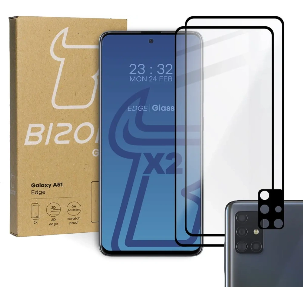 Hurtownia GSM - 2x szkło hartowane Bizon Glass Edge + ochrona na obiektyw Samsung Galaxy A51 czarne - BIZ7464 - {ean13} - Hurt