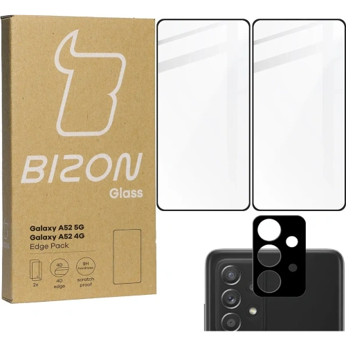 Szkło hartowane Bizon Glass Edge - [2 PACK] + ochrona na obiektyw Samsung Galaxy A52s 5G A52 4G/5G czarne