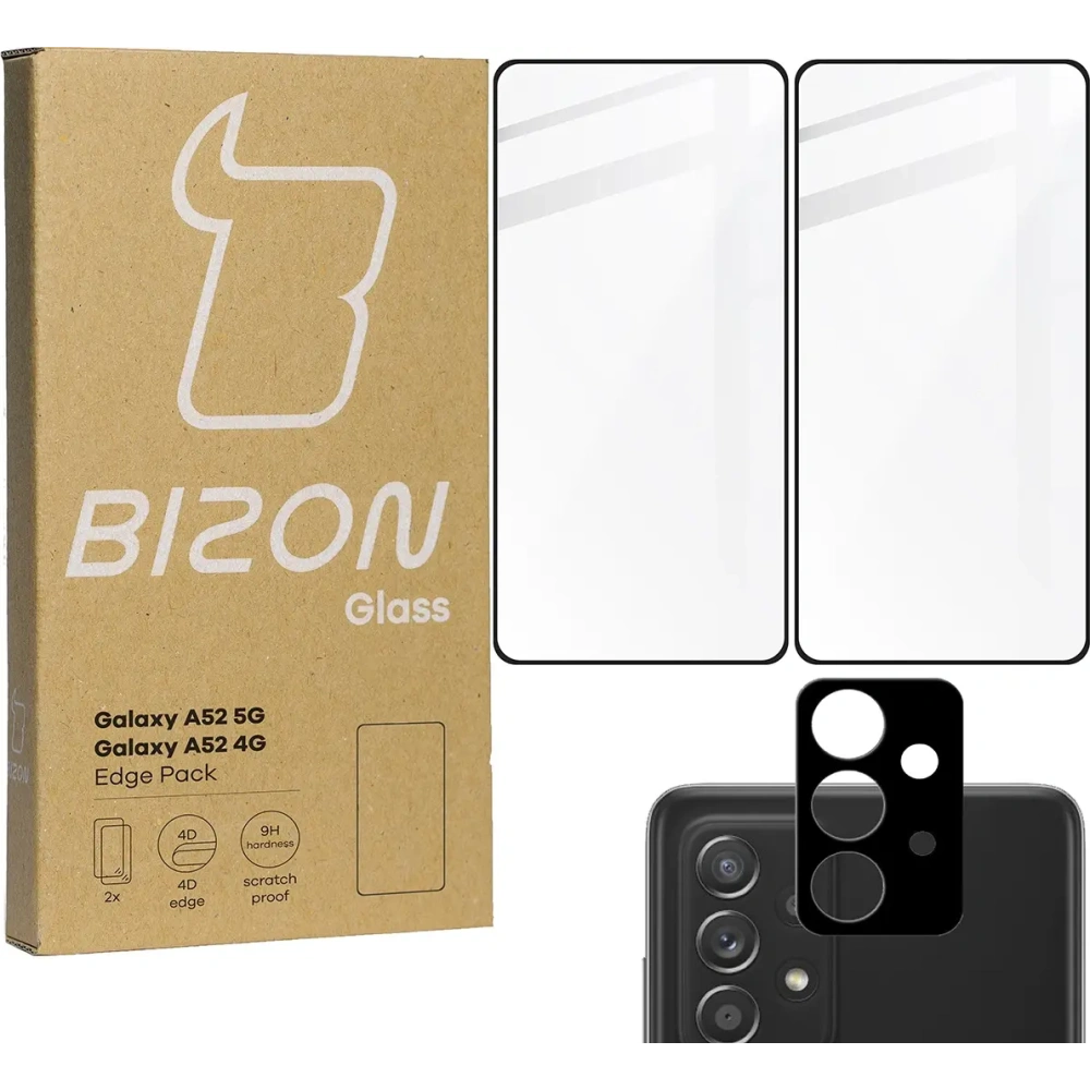 Hurtownia GSM - Bizon Glass Edge edzett üveg - [2 PACK] + lencse védelem Samsung Galaxy A52s 5G A52 4G/5G fekete - BIZ1096 - {ean13} - Hurt