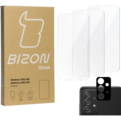 Szkło hartowane Bizon Glass Clear - 3 szt. + obiektyw Samsung Galaxy A52s 5G A52 4G/5G