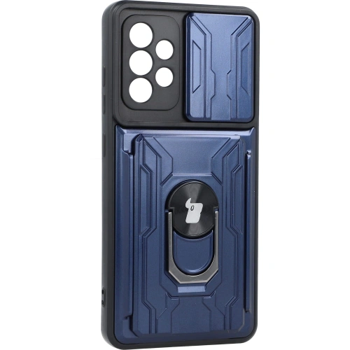 Etui Bizon Case Camshield Card Slot Ring do Samsung Galaxy A52s 5G A52 4G/5G granatowe