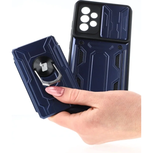 Etui Bizon Case Camshield Card Slot Ring do Samsung Galaxy A52s 5G A52 4G/5G granatowe