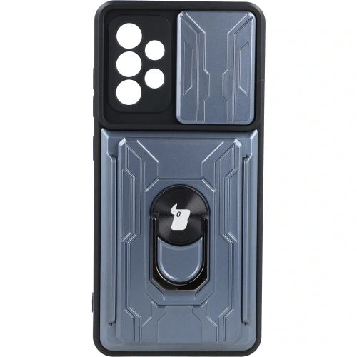 Etui Bizon Case Camshield Card Slot Ring do Samsung Galaxy A52s 5G A52 4G/5G szare