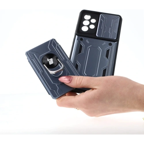 Etui Bizon Case Camshield Card Slot Ring do Samsung Galaxy A52s 5G A52 4G/5G szare