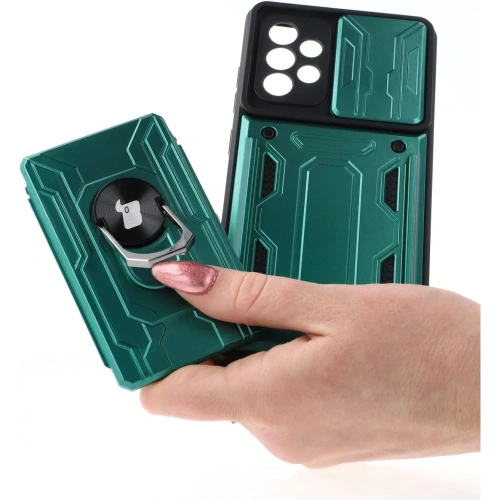 Etui Bizon Case Camshield Card Slot Ring do Samsung Galaxy A52s 5G A52 4G/5G jasnozielone
