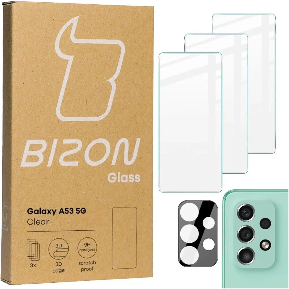 Hurtownia GSM - Bizon Sticlă Clară din sticlă călită - 3 buc. + sticlă lentilă Samsung Galaxy A53 - BIZ1141 - {ean13} - Hurt