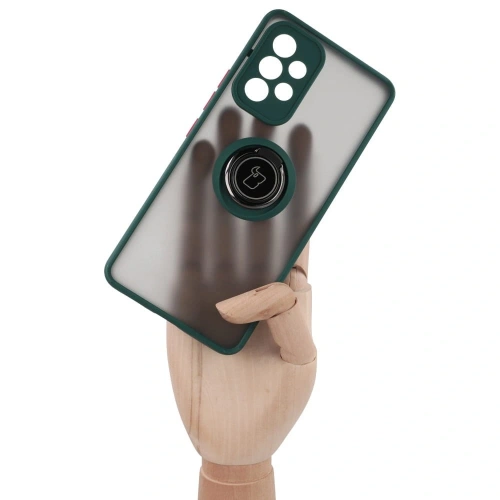 Etui z uchwytem na palec Bizon Case Hybrid Ring do Samsung Galaxy A53 5G przydymione z ciemnozieloną ramką