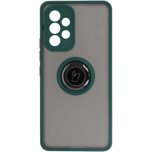 Etui z uchwytem na palec Bizon Case Hybrid Ring do Samsung Galaxy A53 5G przydymione z ciemnozieloną ramką