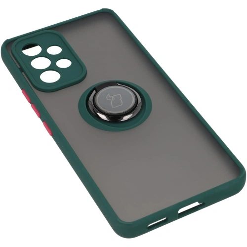 Etui z uchwytem na palec Bizon Case Hybrid Ring do Samsung Galaxy A53 5G przydymione z ciemnozieloną ramką