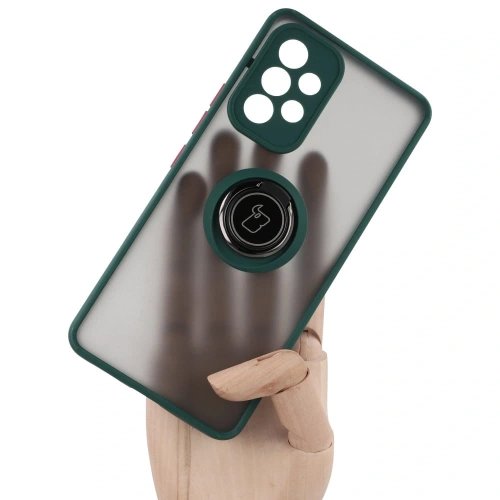 Etui z uchwytem na palec Bizon Case Hybrid Ring do Samsung Galaxy A53 5G przydymione z ciemnozieloną ramką