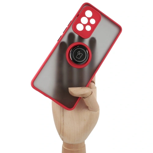 Etui z uchwytem na palec Bizon Case Hybrid Ring do Samsung Galaxy A53 5G przydymione z czerwoną ramką