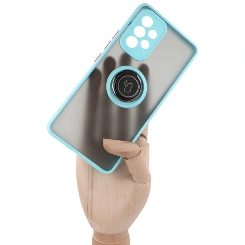 Etui z uchwytem na palec Bizon Case Hybrid Ring do Samsung Galaxy A53 5G przydymione z jasnoniebieską ramką