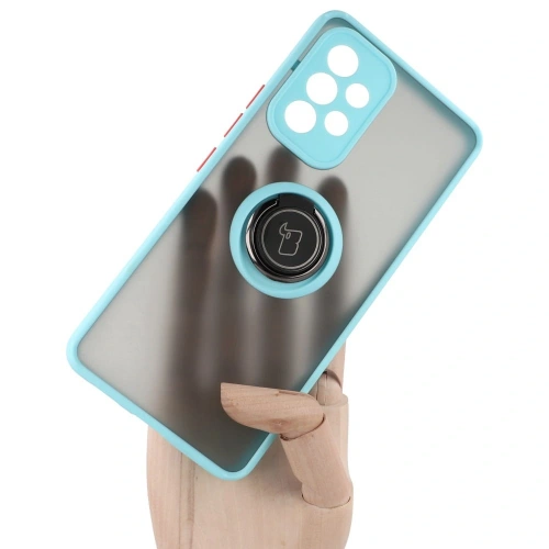 Etui z uchwytem na palec Bizon Case Hybrid Ring do Samsung Galaxy A53 5G przydymione z jasnoniebieską ramką