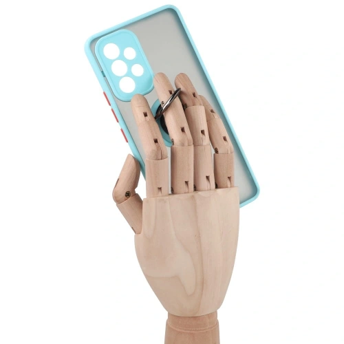 Etui z uchwytem na palec Bizon Case Hybrid Ring do Samsung Galaxy A53 5G przydymione z jasnoniebieską ramką