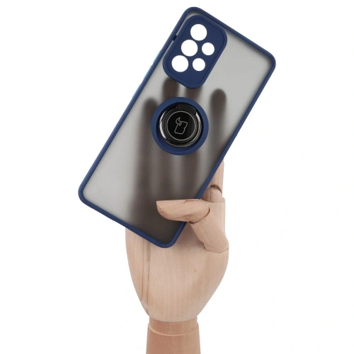 Etui z uchwytem na palec Bizon Case Hybrid Ring do Samsung Galaxy A53 5G przydymione z granatową ramką