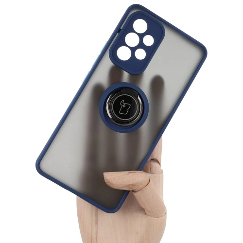Etui z uchwytem na palec Bizon Case Hybrid Ring do Samsung Galaxy A53 5G przydymione z granatową ramką