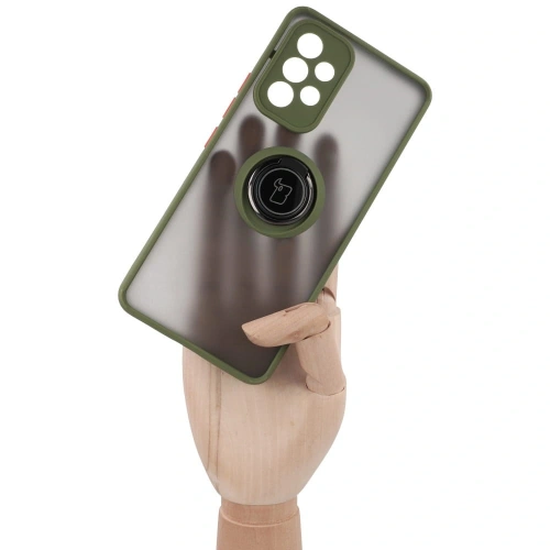 Etui z uchwytem na palec Bizon Case Hybrid Ring do Samsung Galaxy A53 5G przydymione z zieloną ramką
