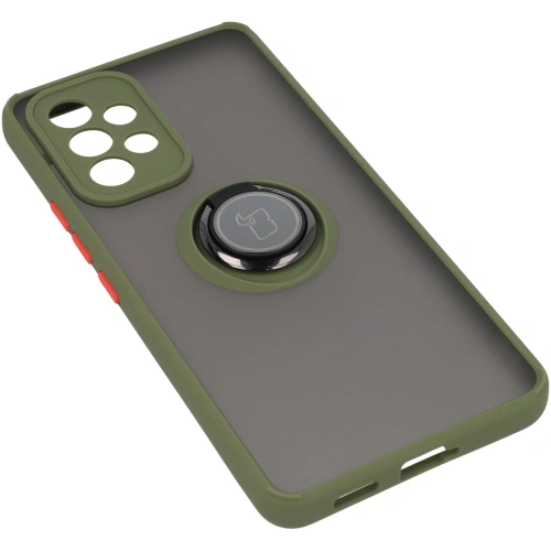 Etui z uchwytem na palec Bizon Case Hybrid Ring do Samsung Galaxy A53 5G przydymione z zieloną ramką