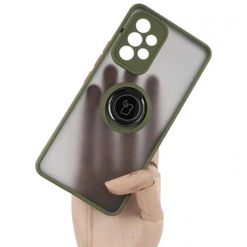 Etui z uchwytem na palec Bizon Case Hybrid Ring do Samsung Galaxy A53 5G przydymione z zieloną ramką