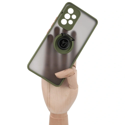 Etui z uchwytem na palec Bizon Case Hybrid Ring do Samsung Galaxy A53 5G przydymione z zieloną ramką