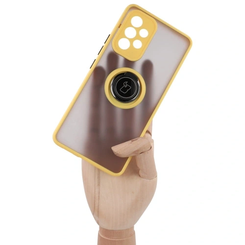 Etui z uchwytem na palec Bizon Case Hybrid Ring do Samsung Galaxy A53 5G przydymione z żółtą ramką