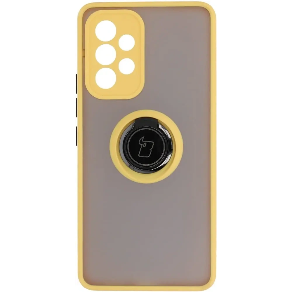 Hurtownia GSM - Etui z uchwytem na palec Bizon Case Hybrid Ring do Galaxy A53 5G, przydymione z żółtą ramką - BIZ7507 - {ean13} - Hurt