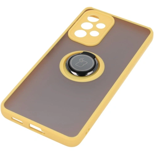 Etui z uchwytem na palec Bizon Case Hybrid Ring do Samsung Galaxy A53 5G przydymione z żółtą ramką