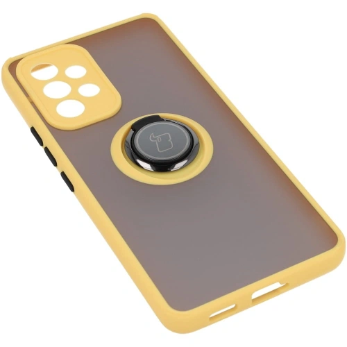 Etui z uchwytem na palec Bizon Case Hybrid Ring do Samsung Galaxy A53 5G przydymione z żółtą ramką
