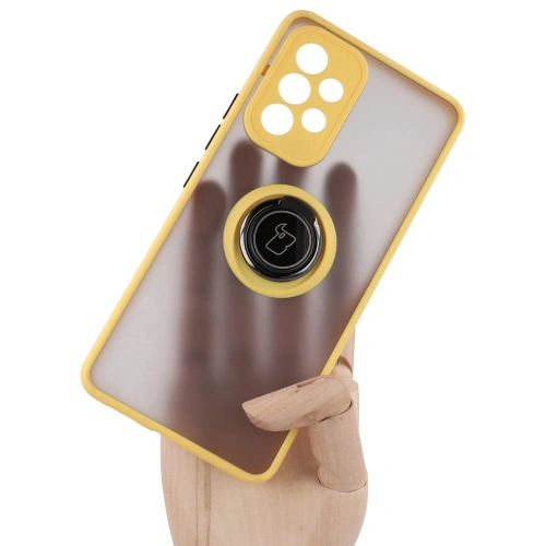 Etui z uchwytem na palec Bizon Case Hybrid Ring do Samsung Galaxy A53 5G przydymione z żółtą ramką