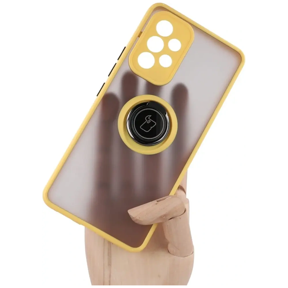 Hurtownia GSM - Etui z uchwytem na palec Bizon Case Hybrid Ring do Galaxy A53 5G, przydymione z żółtą ramką - BIZ7507 - {ean13} - Hurt