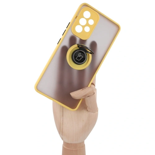 Etui z uchwytem na palec Bizon Case Hybrid Ring do Samsung Galaxy A53 5G przydymione z żółtą ramką