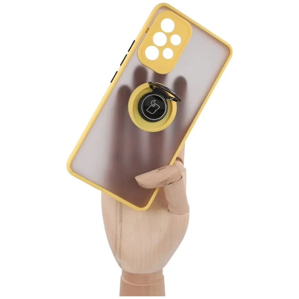 Hurtownia GSM - Etui z uchwytem na palec Bizon Case Hybrid Ring do Galaxy A53 5G, przydymione z żółtą ramką - BIZ7507 - {ean13} - Hurt