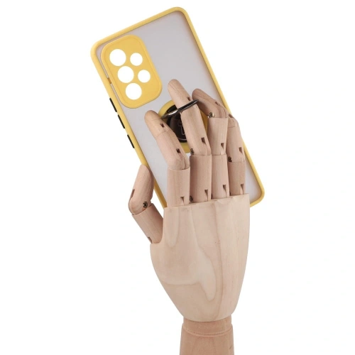 Etui z uchwytem na palec Bizon Case Hybrid Ring do Samsung Galaxy A53 5G przydymione z żółtą ramką