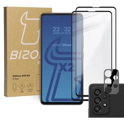 Szkło hartowane Bizon Glass Edge - [2 PACK] + ochrona na obiektyw Samsung Galaxy A53 czarne