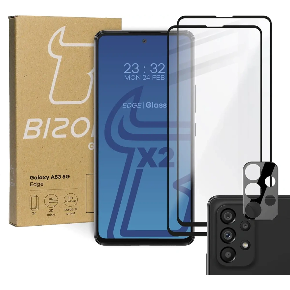 Wholesale Bizon Glass Edge tempered glass - [2 PACK] + lens protection Samsung Galaxy A53 black - BIZ1160 - {ean13} - Hurt