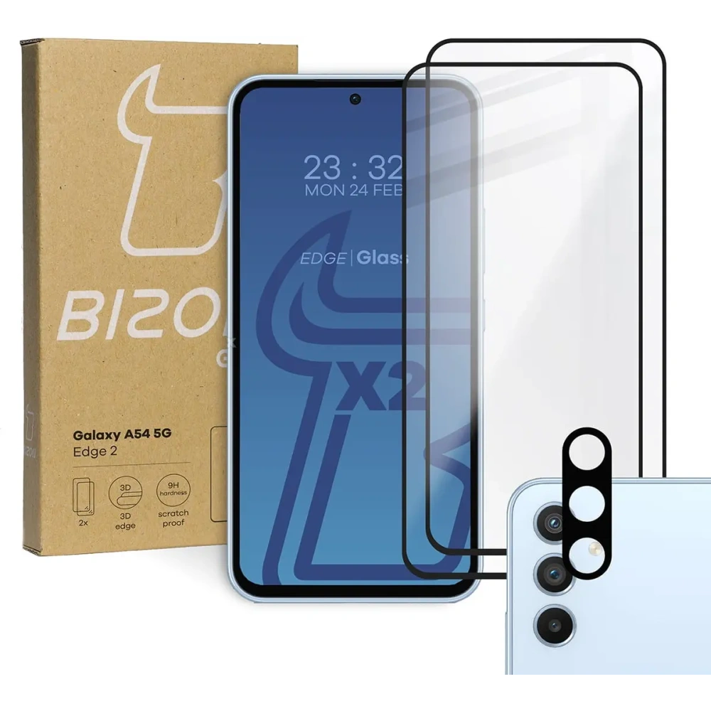 Hurtownia GSM - 2x Szkło na ekran + szkło na aparat BIZON Edge 2 do Samsung Galaxy A54 5G - BIZ1169 - {ean13} - Hurt