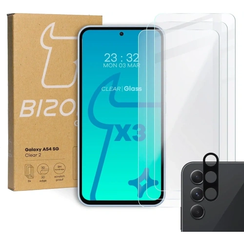 3x Szkło na ekran + szkło na aparat BIZON Clear 2 do Samsung Galaxy A54 5G
