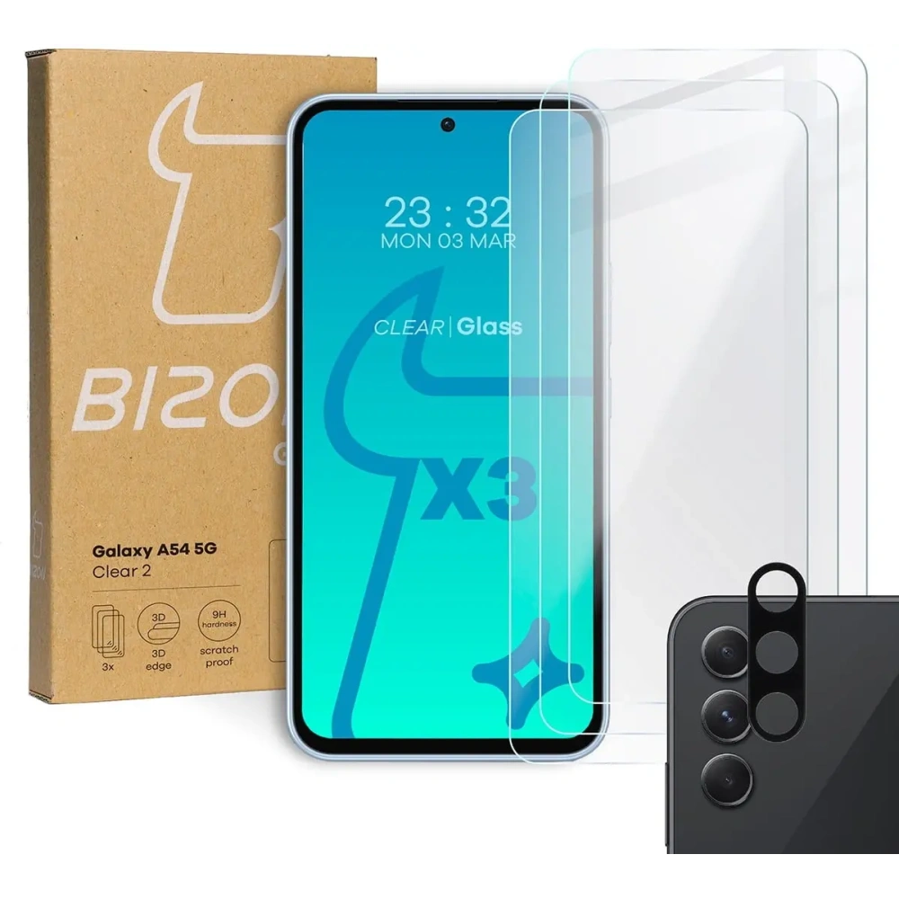 Hurtownia GSM - 3x Sklo na displej + sklo na fotoaparát BIZON Clear 2 do Samsung Galaxy A54 5G - BIZ1173 - {ean13} - Hurt
