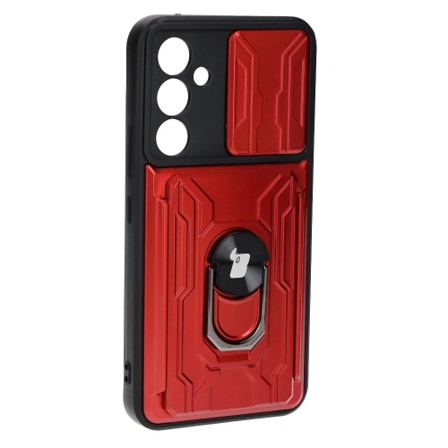 Etui Bizon Case Camshield Card Slot Ring do Samsung Galaxy A54 5G czerwone